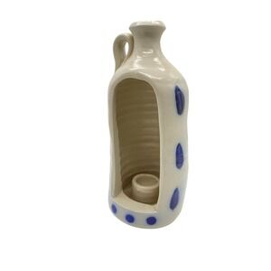 Williamsburg Pottery salt glaze Cobalt blue leaf pottery jug candle holder‎